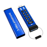 iStorage datAshur Pro+C 128GB - Secure USB Type-C Flash Drive - FIPS 140-3 Level 3 Certified - PIN Code Protected - Type C-A Adapter Included