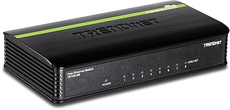 TRENDnet 8-Port Unmanaged 10/100 Mbps GREENnet Ethernet Desktop Switch, TE100-S8, 8 x 10/100 Mbps Ethernet Ports, 1.6 Gbps Switching Capacity, Plastic Housing, Network Ethernet Switch, Plug & Play Black 8-Port Fast Ethernet