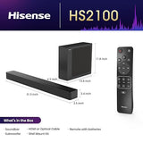 Hisense HS2100 2.1 Channel Soundbar with Wireless Subwoofer, Powered by Dolby Audio, Roku TV Ready, Bluetooth 5.3/HDMI ARC/Optical/AUX/USB, 6 Tailored Sound Modes