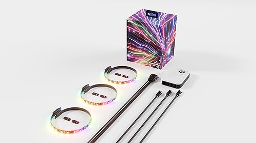 HYTE LS10 qRGB Light Strips & Nexus Portal NP50 Bundle - Digital Immersion Lighting - 330mm (3 Pack) - Black 3 pack with NP50
