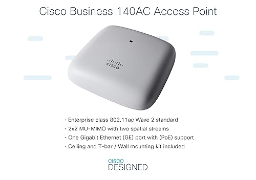 Cisco Business 140AC Wi-Fi Access Point | 802.11ac | 2x2 | 1 GbE Port | Ceiling Mount | Limited Lifetime Protection (CBW140AC-B)