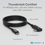 Plugable Thunderbolt 4 Cable Right Angle 40Gbps with 240W EPR Charging, 8K Display, Intel Certified 2.6 Feet (80CM) Compatible with USB4, Thunderbolt 3, USB C, iPad, MacBook, Windows (TBT4-240W-80CMR)
