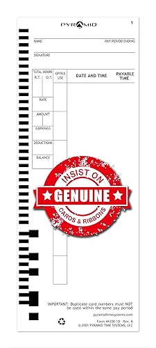 Pyramid 44100-10MB Time Cards for 4000 and 5000 Time Clocks - English 1000 1000 pk