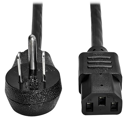 Tripp Lite Desktop Computer Power Cord, Right-Angle 5-15P to C13 - Heavy Duty, 15A, 125V, 14 AWG, 6 ft, Black (P007-006-15D)