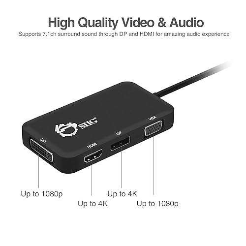 SIIG USB C to 4K HDMI/DisplayPort/VGA/DVI Multiport Adapter - Thunderbolt 3 Compatible - 4 in 1 for DisplayPort Alt Enabled Devices