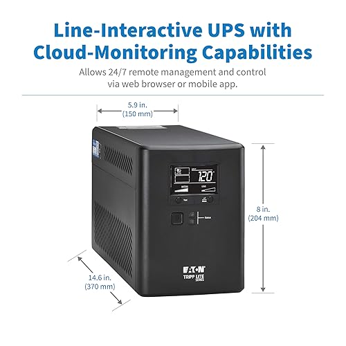 Eaton Tripp Lite Series Cloud-Connected 750VA UPS Battery Backup & Surge Protector, Remote Management & Monitoring, 500W, 10 Outlets, LCD Screen, Computer UPS, 3-Year Warranty (SMART750LCDTNC)