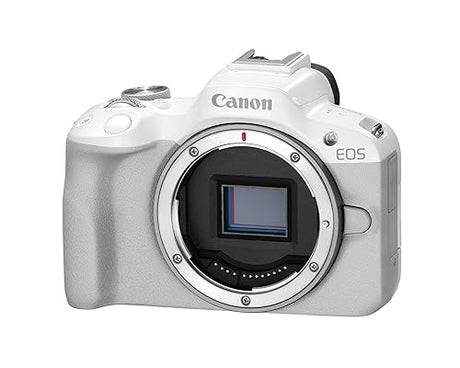 Canon EOS R50 Mirrorless Vlogging Camera (Body Only/White), RF Mount, 24.2 MP, 4K Video, DIGIC X Image Processor, Subject Detection & Tracking, Compact, Smartphone Connection, Content Creator