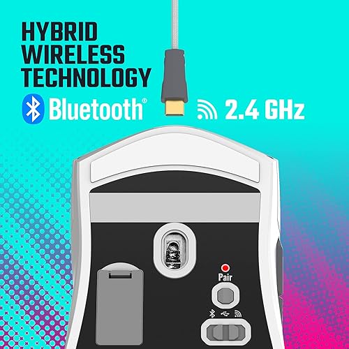 Cooler Master MM712 Wireless Gaming Mouse White with Adjustable 19,000 DPI, 2.4GHz and Bluetooth Wireless, Ultraweave Cable, PTFE Feet, RGB Lighting and MasterPlus+ Software