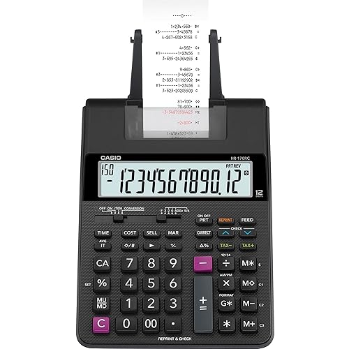 Casio HR-170RC Printing Calculator, Black, 2.6 x 6.5 x 11.6