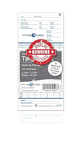 Pyramid Time Systems, 42415F, English and French Genuine and Authentic Time Cards for Pyramid Time Systems Models 2600 and 2650 Clocks, Pack of 100, time cards