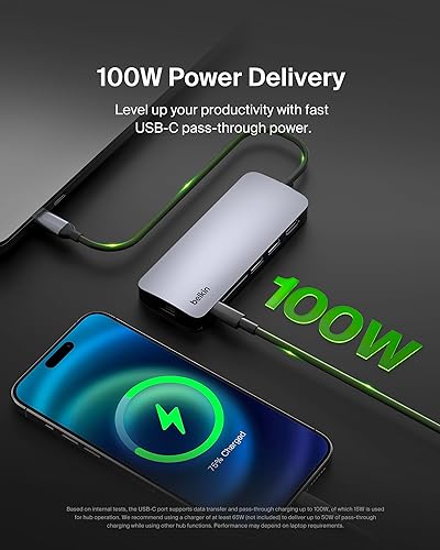 Belkin 7-in-1 USB-C Ethernet Hub USB-C PD 60W 4K HDMI SD Card USB for iPad/iPad Pro/iPad Mini/MacBook/MacBook Pro/MacBook Air/Windows/Surface/Chromebook AVC008fqSGY-V2