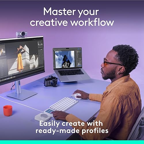 Logitech MX Creative Console - 9 Customizable LCD Keys, Control Dial for Graphic Design, Video Editing, Control Adobe, Zoom, Spotify and more - Pale Grey, With 3-months Adobe Creative Cloud membership