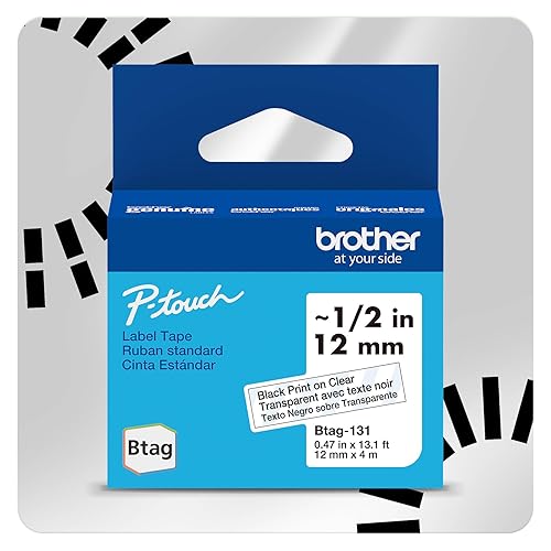 Brother Genuine BTAG131 Non-Laminated Tape for P-Touch Label Makers, Black on Clear – 12 mm Wide x 4 m Long