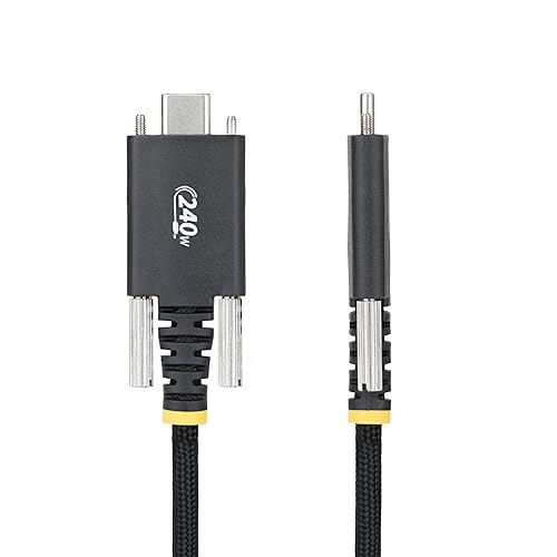 StarTech.com 6.6ft (2m) USB-C Charging Cable, Side Screw Locking, 240W (5A) PD EPR, Dual-Layer Silicone/Braided Jacket, Laptop Charger Cord, USB-IF Certified