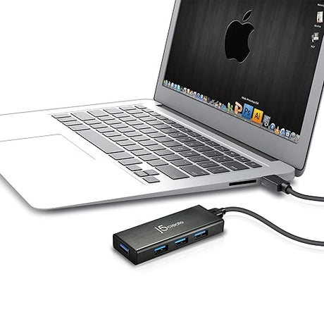j5create 4-Port Powered USB 3.0 Data Hub with 2 ft Extended Cable [15W Power Adapter Included] for Mac, MacBook, Windows, Laptop, Surface, XPS, PC (JUH340)