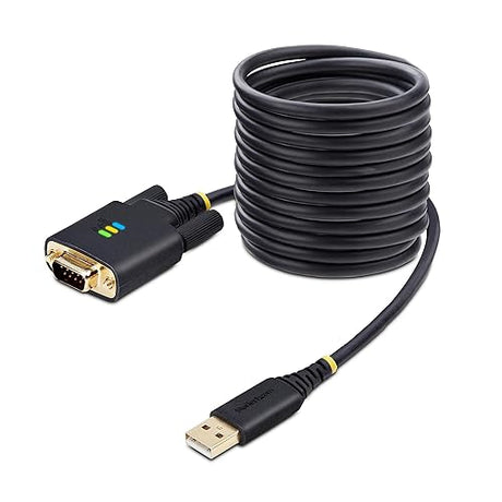 StarTech.com 10ft/3m USB to Serial Adapter Cable, COM Retention, FTDI IC, USB-A to DB9 RS232, Interchangeable DB9 Screws/Nuts