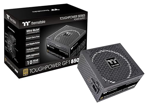 Thermaltake Toughpower GF1 850W 80+ Gold SLI/ CrossFire Ready Ultra Quiet 140mm Hydraulic Bearing Smart Zero Fan Full Modular Power Supply 10 Year Warranty PS-TPD-0850FNFAGU-1 Gold 850W Black