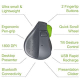 Swiftpoint TRACPOINT Wireless Travel Mouse & Presentation Clicker | Virtual Laser Pointer, Spotlight & Drawing for Zoom or Remote Meetings | Light Weight, Ergonomic Pen Grip, Bluetooth & Rechargeable