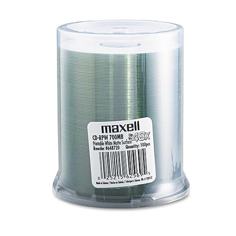 Maxell CD-R Discs, 700MB/80 Min, 48x, Spindle, Printable Matte White