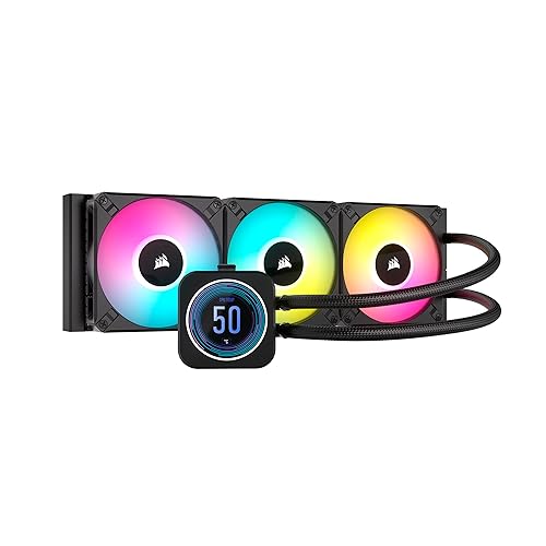 Corsair iCUE H150i Elite LCD XT Liquid CPU Cooler - IPS LCD Screen - Three AF120 RGB Elite Fans - 360mm Radiator - Fits Intel® LGA 1700, AMD® AM5, and More - Included iCUE Commander CORE - Black ELITE LCD XT 360mm Radiator Black