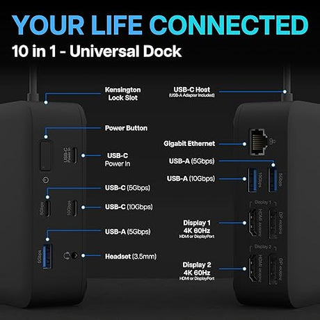 VisionTek VT1200DL Universal Dual 4K DisplayLink Docking Station – 2X HDMI, 2X DisplayPort, 100W Power Passthrough, USB-A, USB-C, Audio, Ethernet – Compatible with Windows, macOS, ChromeOS