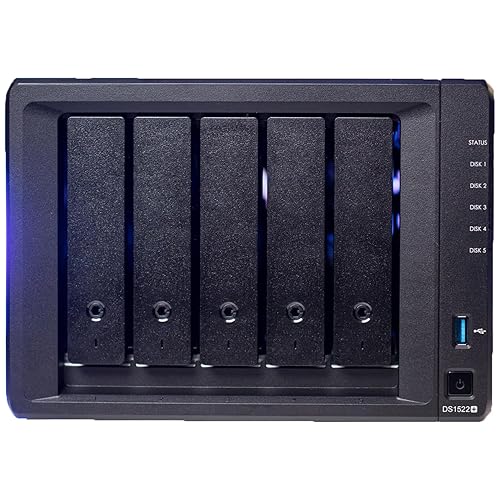 Synology DiskStation DS1522+ 5-Bay NAS Enclosure - 5 x 3.5 or 2.5 SATA HDD/SSD, 2 x M.2 NVMe SSD Slots, 32GB DDR4 RAM, AMD Ryzen R1600 Dual-Core up to 3.1 GHz, 4 x Gigabit Ethernet Ports