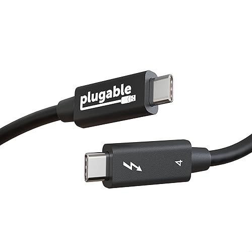 Plugable Thunderbolt 4 Cable [Thunderbolt Certified] 6.6ft USB4 Cable with 100W Charging, Single 8K or Dual 4K Displays, 40Gbps Data Transfer, Compatible with Thunderbolt, USB4, USB-C - Driverless ['2m (6.6ft)']