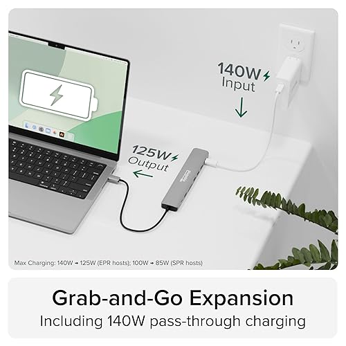 Plugable USB C Hub Multiport Adapter: 9-in-1 with 140W PD Charging, 4K 60Hz HDMI, 10Gbps Data Transfer, Gigabit Ethernet, SD for USBC, USB4, Thunderbolt MacBook, Windows, Chromebook (USBC-9IN1E)
