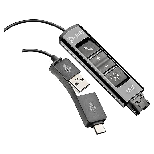 Poly - DA85 USB-A/USB-C digital adapter (Plantronics) - Works with Poly Call Center Quick Disconnect (QD) Headsets - Acoustic Hearing Protection -Works with Avaya, Genesys,&Cisco call center platforms