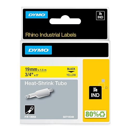 DYMO Rhino Industrial Heat-Shrink Labels, 3/4 Tube, Black Print on Yellow Black on Yellow 3/4 (19MM)