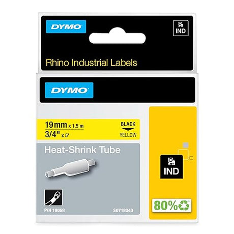 DYMO Rhino Industrial Heat-Shrink Labels, 3/4 Tube, Black Print on Yellow Black on Yellow 3/4 (19MM)