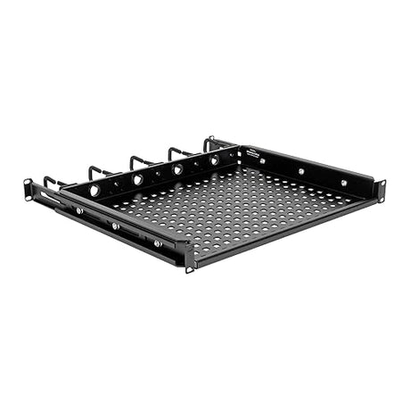Cantilevered Steel Rack Shelf 1URM Cable Rings 14.2in Deep 50lbs