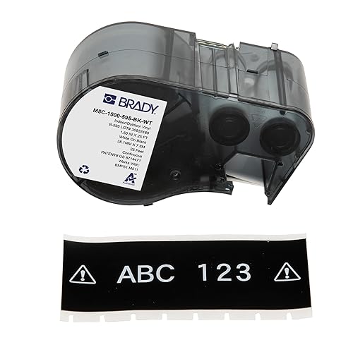 Brady Vinyl Label Tape for Label Printer BMP51/BMP53/M511 - Self Adhesive Printer Labels - White on Black (38,10 mm (W) x 7,62 m (L)) - M5C-1500-595-BK-WT Vinyl White on Black 38,10 mm (W) x 7,62 m (L)