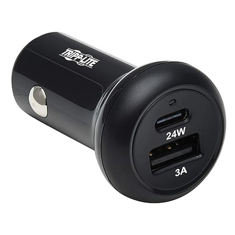 Tripp Lite USB Car Charger, 24W Dual Port USB Car Charger, USB-C 24W PD 3.0, USB-A 24W QC 3.0, Black (U280-C02-24W-1B)