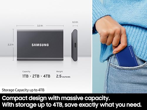 SAMSUNG T7 4TB, Portable SSD, Grey, up to 1050MB/s, USB 3.2 Gen2, Gaming, Students & Professionals, External Solid State Drive (MU-PC4T0T/AM), Grey [Canada Version] Grey 4TB