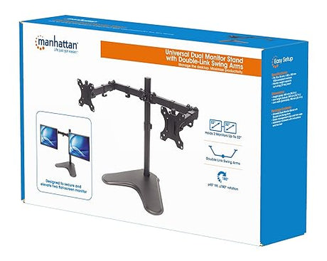 Universal Dual Monitor Stand with Double-Link Swing Arms Holds Two 13 to 32 LCD Monitors up to 8 Kg (17 Lbs.), Black