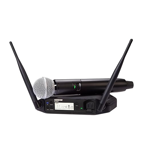 Shure GLXD24+/SM58 Dual Band Pro Digital Wireless Microphone System for Church, Karaoke, Vocals - 12-Hour Battery Life, 30m Range | SM58 Handheld Vocal Mic, Single Channel Receiver Standard SM58 Dual Band