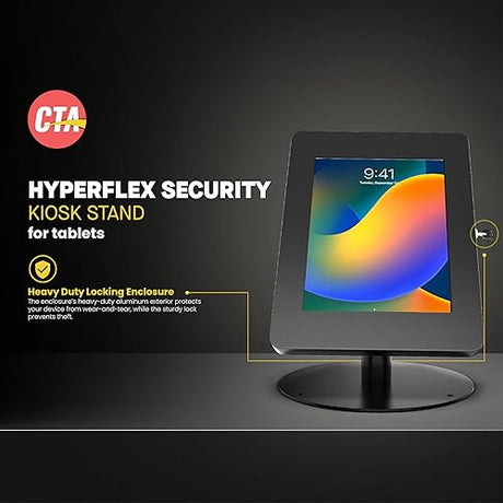 Premium Retail POS Stand – CTA Upscale Tablet Kiosk Stand with 360 Rotation & Locking – for iPad 11 (A16) - Pro 11-inch M4 - Air 11-inch M3- iPad 10th Gen - Galaxy Tab & More Tablets Medium Size Tablets Key Lock Black