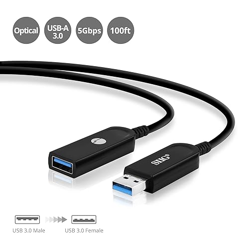 SIIG 100ft USB 3.0 Extend Cable, USB Type-A Male to Female, AOC Active Optical Cable, 5Gbps Supports UASP, Not Backwards Compatible with USB 2.0 and USB 1.1 Devices (CB-US0U11-S1)