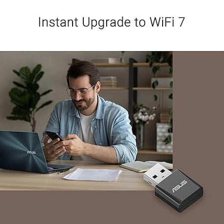 ASUS Tri-Band BE6500 WiFi 7 Nano USB Adapter, 6GHz Band, Support 4096-QAM, Plug and Play, Compatible with Windows® 10 & 11