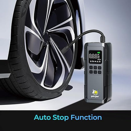 myGekoGear Tire Inflator Portable Air Compressor - 150PSI Portable Air Pump, Accurate Pressure LCD Display, 5 Preset Modes, Fast Inflation for Cars, Bikes & Motorcycle Tires, Balls