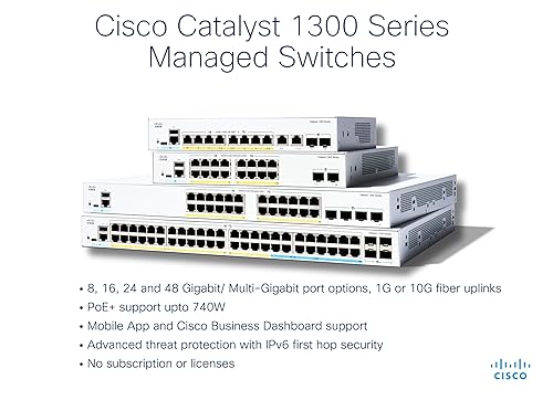 Cisco Catalyst 1300-48MGP-4X Managed Switch, 32 Port GE, 16 Port 2.5GE, PoE, 4x10GE SFP+, Limited Lifetime Protection (C1300-48MGP-4X)