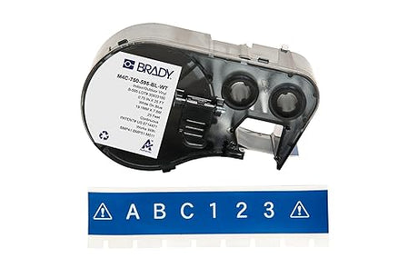 Brady Authentic (M4C-750-595-BL-WT) All-Weather Permanent Adhesive Vinyl Labels 0.75 in W x 25ft White on Blue. for use with BMP41, BMP51, M410, M510, and M511 Label Printers.