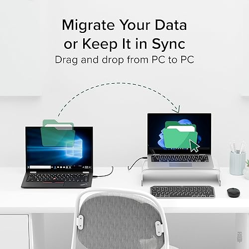 Plugable USB Transfer Cable, Unlimited Use, Transfer Data Between 2 Windows PC's, Compatible with Windows 11, 10, 7, XP, Bravura Easy Computer Sync Software Included