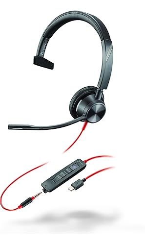 Poly Blackwire 3315 - Blackwire 3300 Series - Headset - On-Ear - Wired - Active Noise Reduction - 3.5 mm Plug, USB-C - Black - Certified for Microsoft Teams, UC Certified