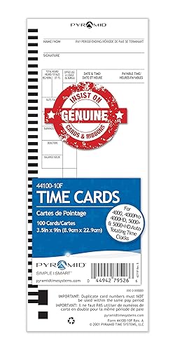 Pyramid English/French Time Cards for 4000, 4000hd, 4000pro, 5000 and 5000hd Time Clocks, 100 Pack English/French Time Systems 100 count