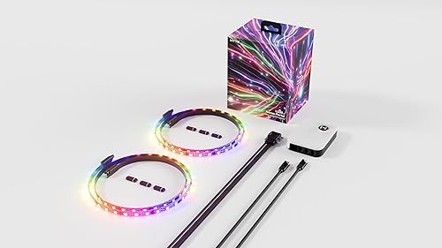 HYTE LS30 qRGB Light Strips & Nexus Portal NP50 Bundle - Digital Immersion Lighting - 1000mm (2 Pack) - Black 2 pack with NP50