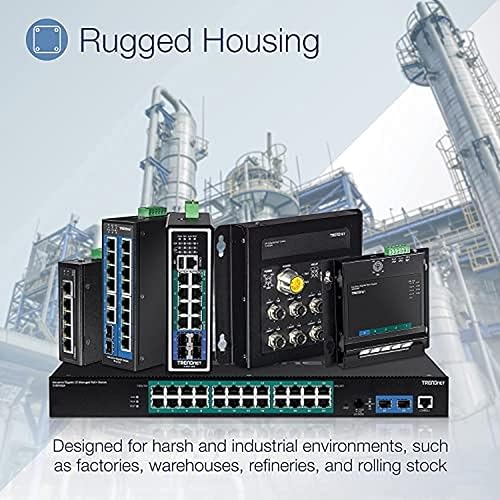 TRENDnet 6-Port Hardened Industrial Gigabit PoE+ DIN-Rail Switch, 4 x Gigabit PoE+ Ports, Shared Gigabit Port (RJ-45/SFP), Dedicated SFP, 120W Power Budget, IP30, Lifetime Protection, Black, TI-PG62 6 Port PoE Switch