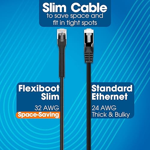 Intellinet FlexiBoot Slim Cat6 Ethernet Network Patch Cable – 10-Pack - 10Gbps & 250MHz, Flexible Bendable Boot, 32AWG Pure Bare Copper Wire, Gold-Plated Contacts - 14ft, Black 14 ft Flexible Boot 10 Pack Black