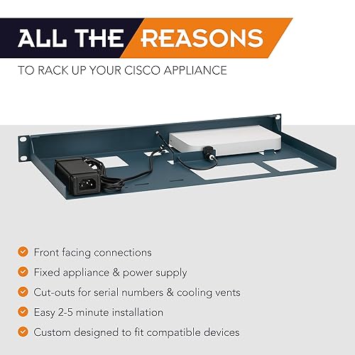 Firewall Appliance Rack Mount for Cisco Meraki - 1U Server Rack Shelf with Easy Access Front Network Connections, Properly Vented, Customized 19 Inch Rack - RM-CI-T12 by Rackmount.IT